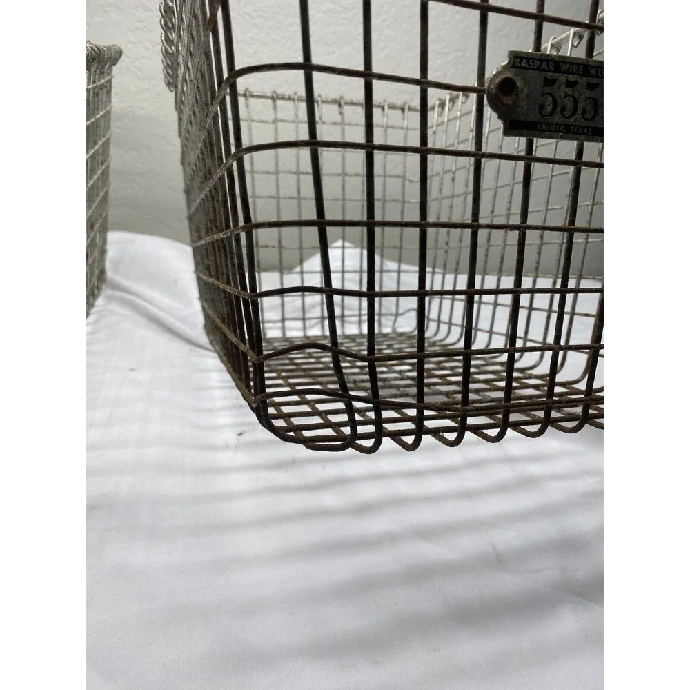 Vintage Kaspar Wire Metal Industrial Gym Locker Basket Shiner, Texas - 2 Baskets - Picture 2 of 7